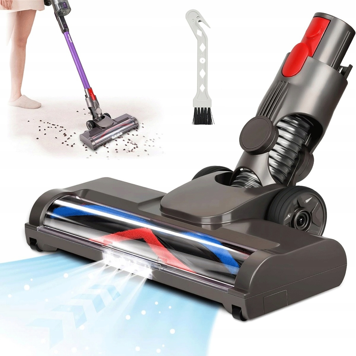 Pro Dyson V15 V11 V10 V8 V7 Podlahový kartáč s Led a flexibilní rotací