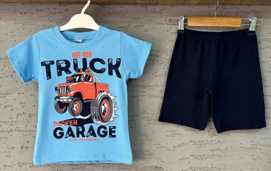 4-5L KOMPLET chłopięcy koszulka spodenki TRUCK AUTO lato niebieski MJ7 Marka Inna marka