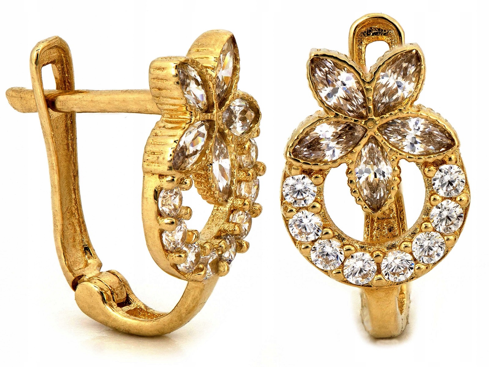 Zlaté náušnice 585 14kt elegantní kolečko s kytičkami a zirkony 1.44g