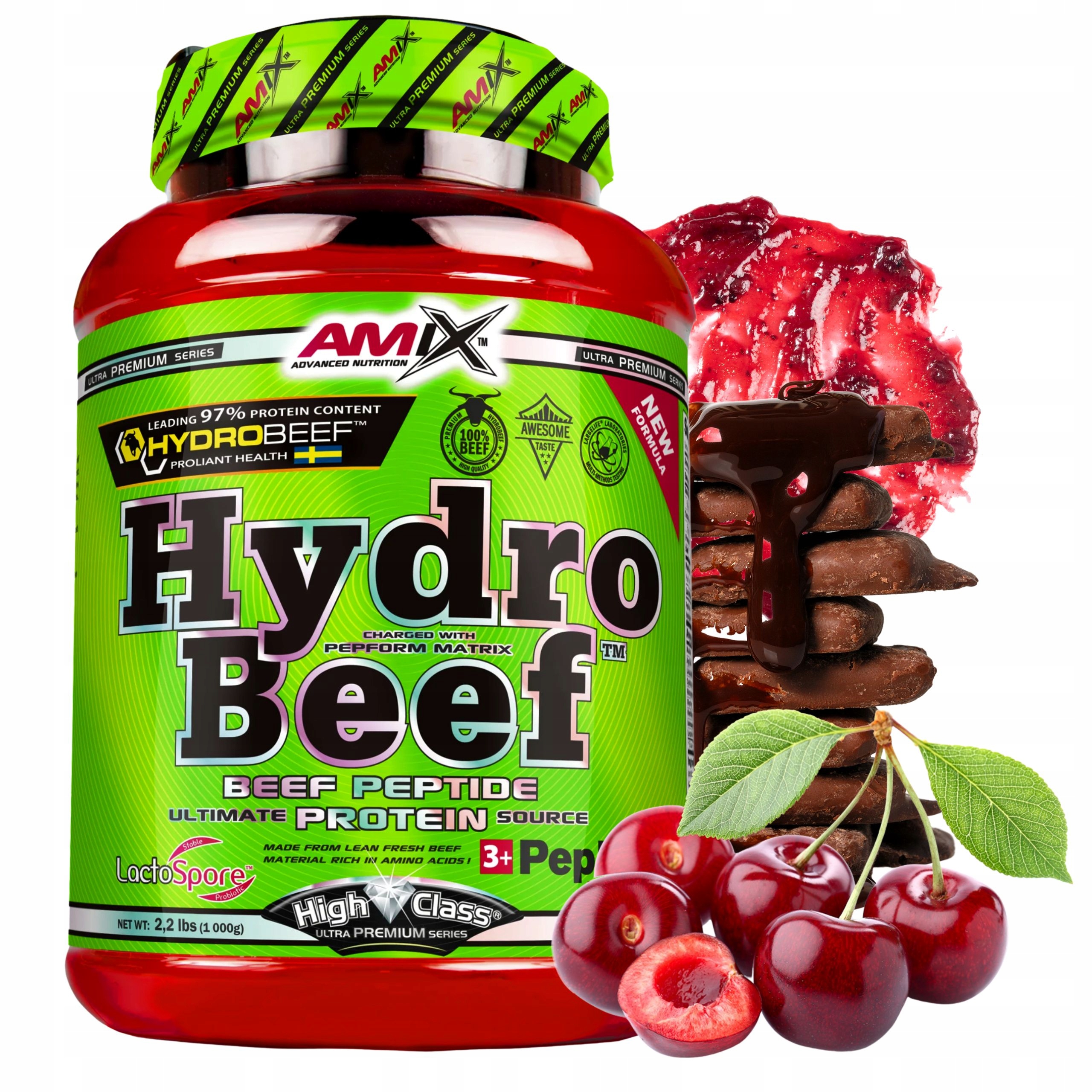 Hovězí protein Hydrolyzát Amix Hydro Beef Protein 1 kg Čokoláda Višeň