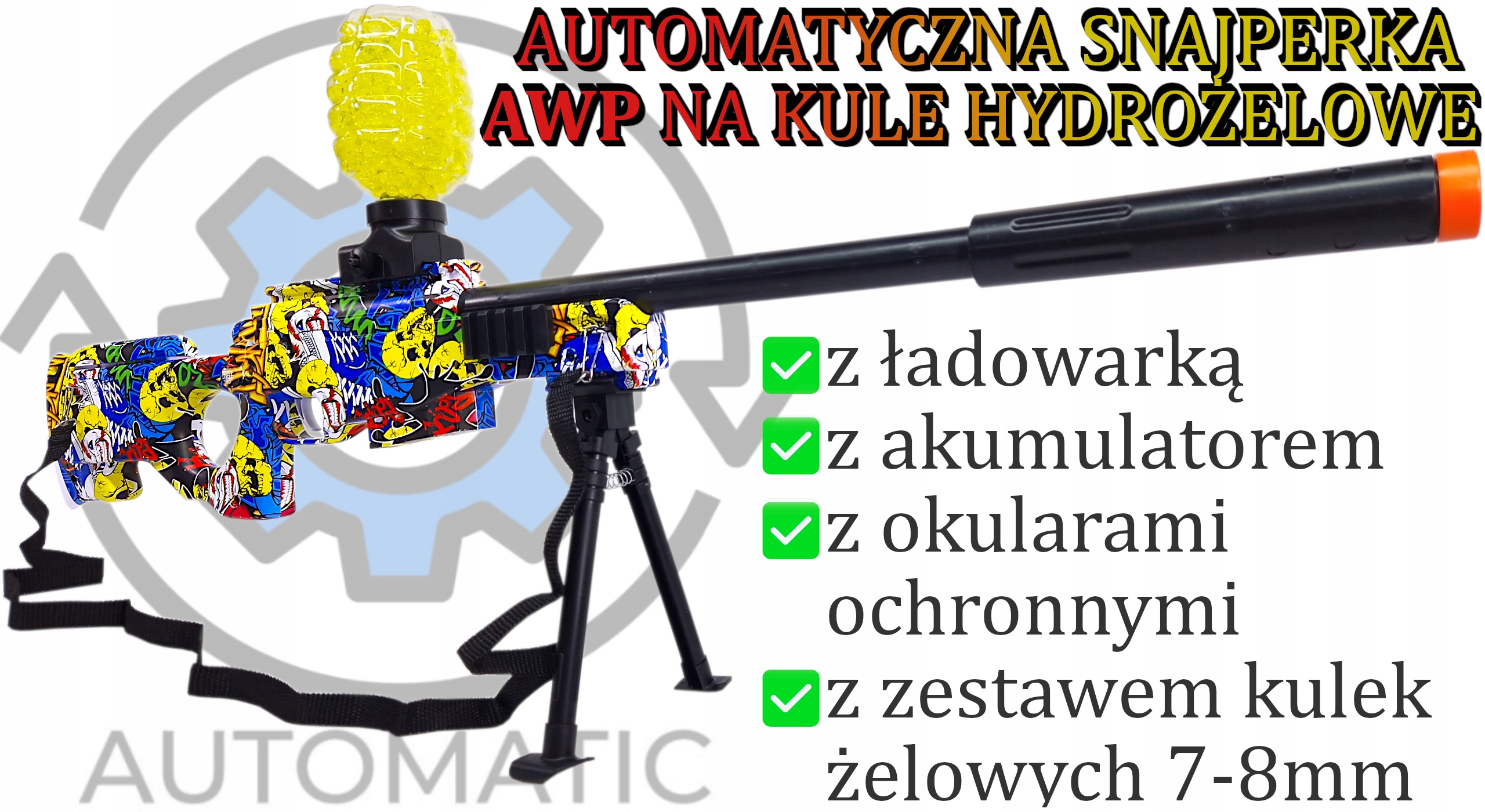 SNAJPERKA AWP AUTOMAT NA KULKI ŻELOWE WODNE ORBEEZ KARABIN CS2 ELEKTRYCZNY Kolor wielokolorowy