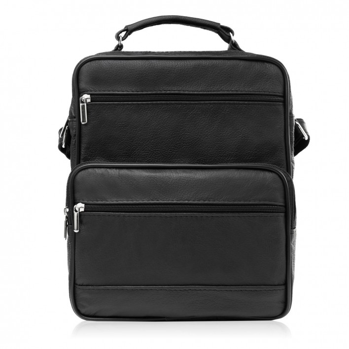 Skórzana torba męska na ramię czarna listonoszka męska do pracy na co dzień