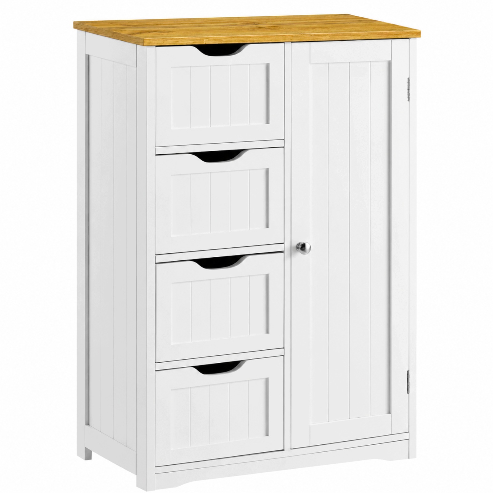 Koupelnová Skříňka Stojící Bílá 60 CM 4 Zásuvky 1 Dveře Komoda 60x30x80 CM