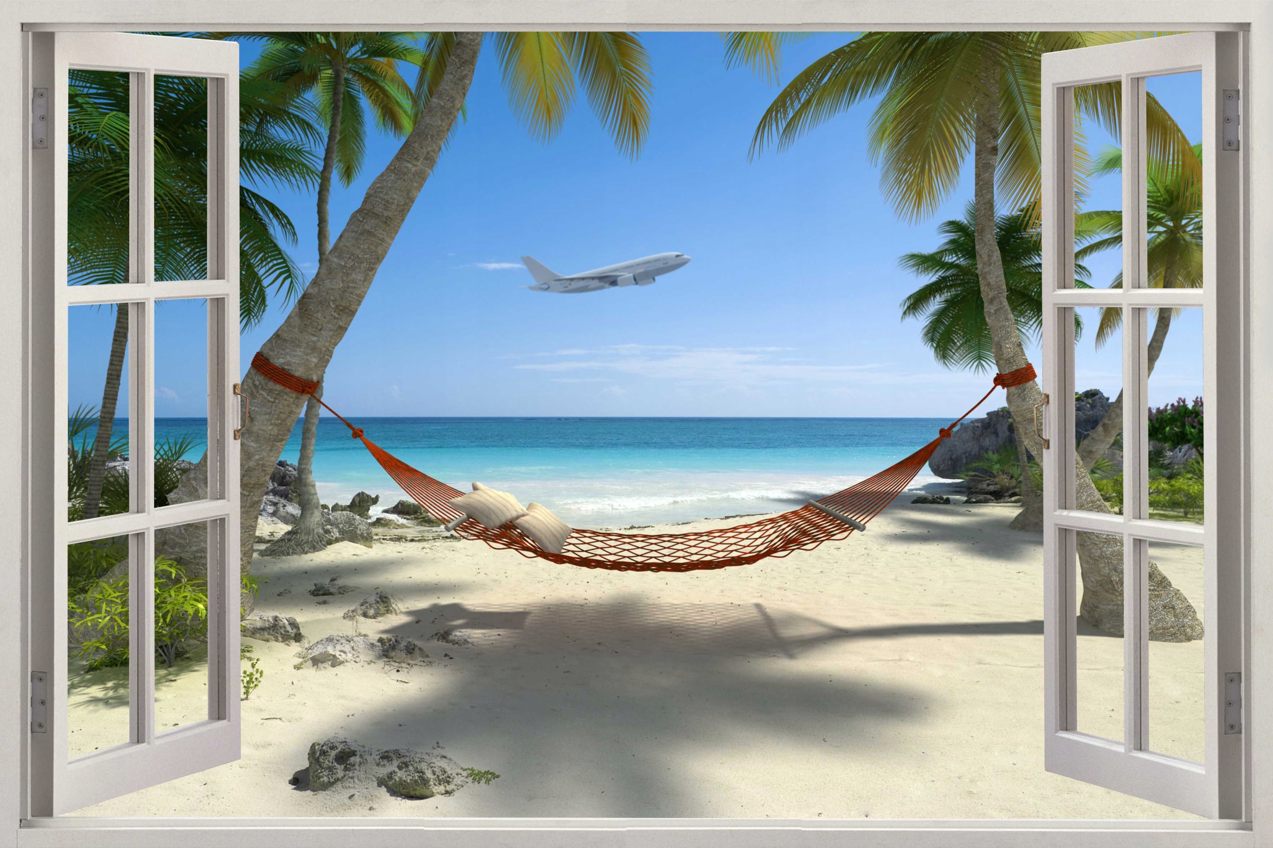 

Fototapeta Okno Krajobraz 3D Hamak Plaża 336wzorów