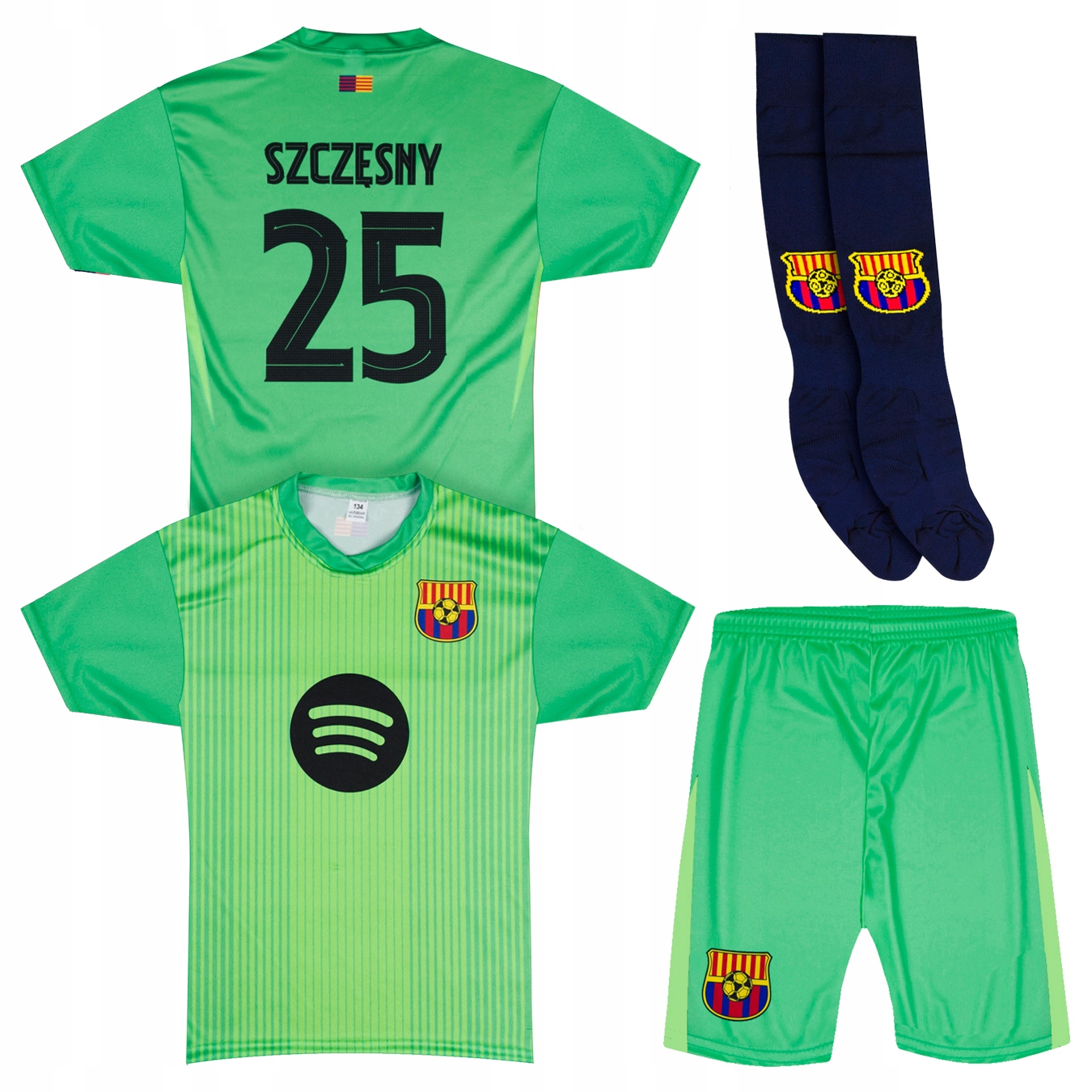 Strój piłkarski zestaw 3w1 komplet i getry skarpety gotowy Napis 134