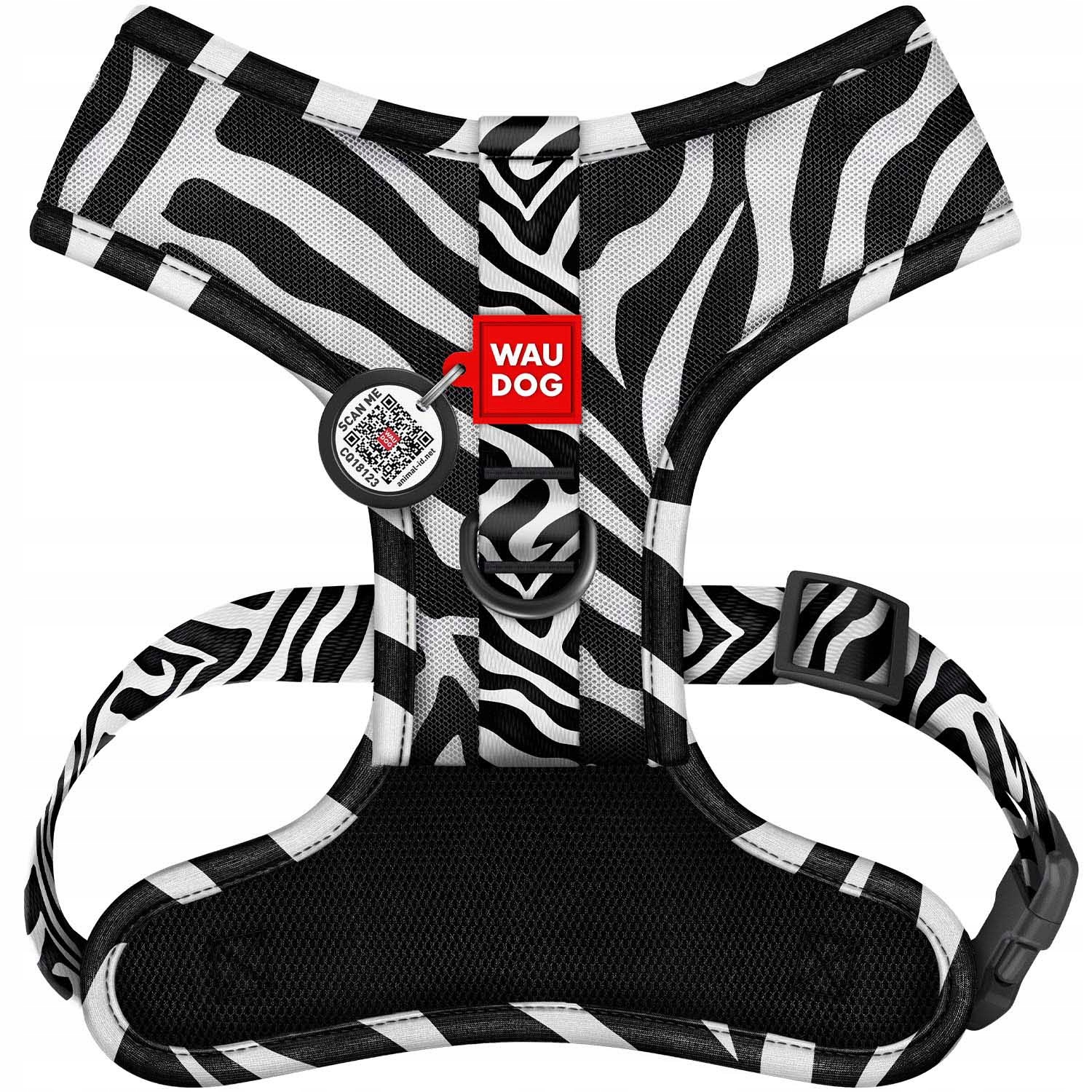 Levně Waudog Mesh postroj pro psa prodyšný s Qr adresářkou, vzor „Zebra“, L