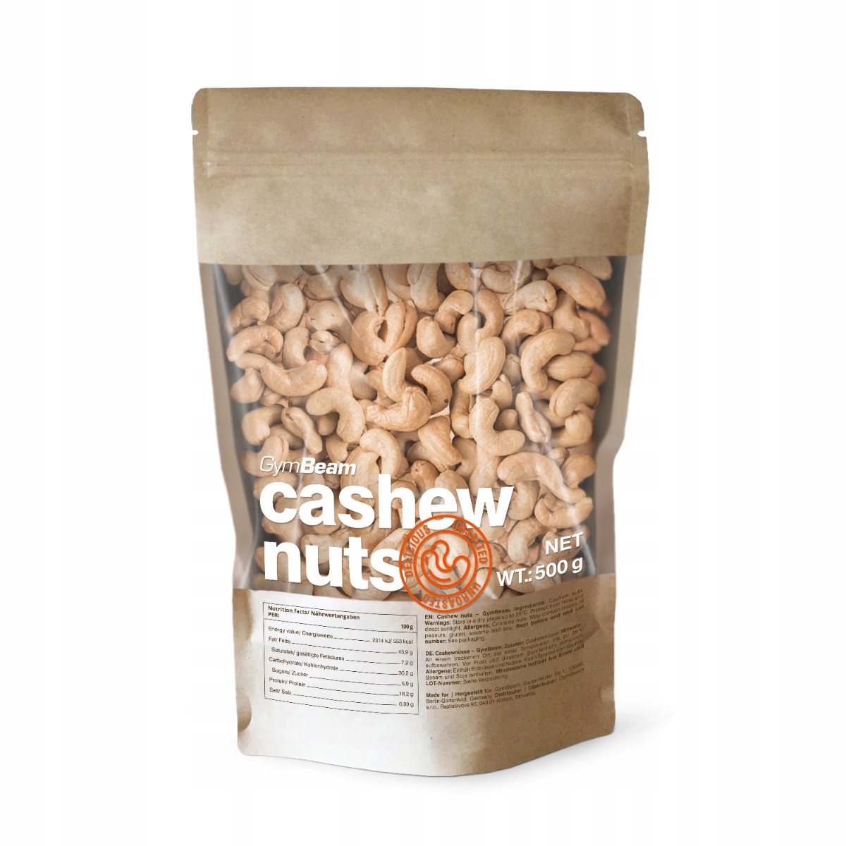 Zdravá Svačinka Kešu Ořechy Přírodní Celé Nesolené GymBeam 1000g