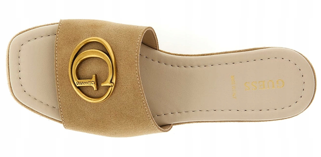 GUESS BEŻOWE DAMSKIE SKÓRZANE KLAPKI 38 Marka Guess