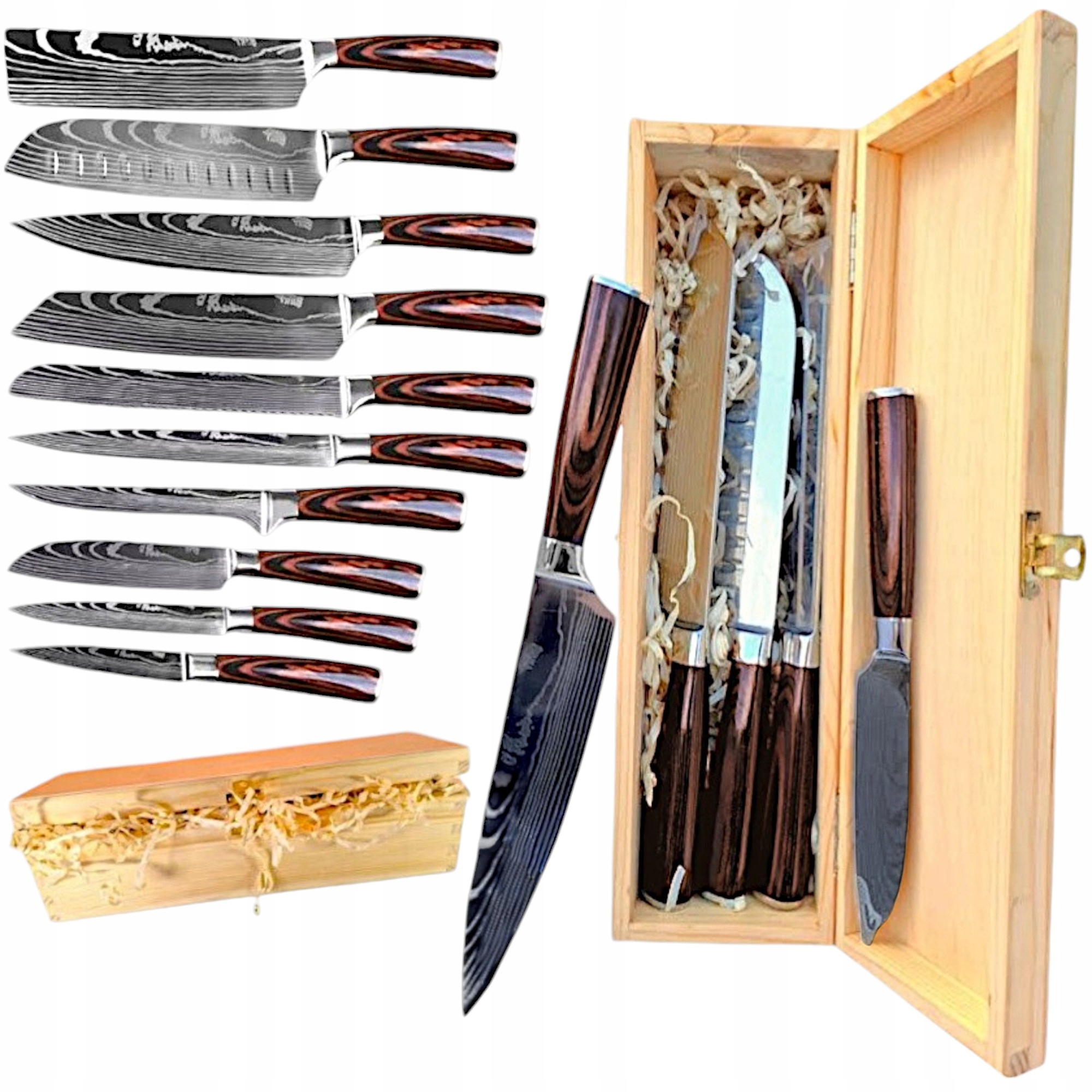 Japonské Kuchynské Nože Komplet 10 Kusov Nerezová Oceľ S Darčekovým Boxom