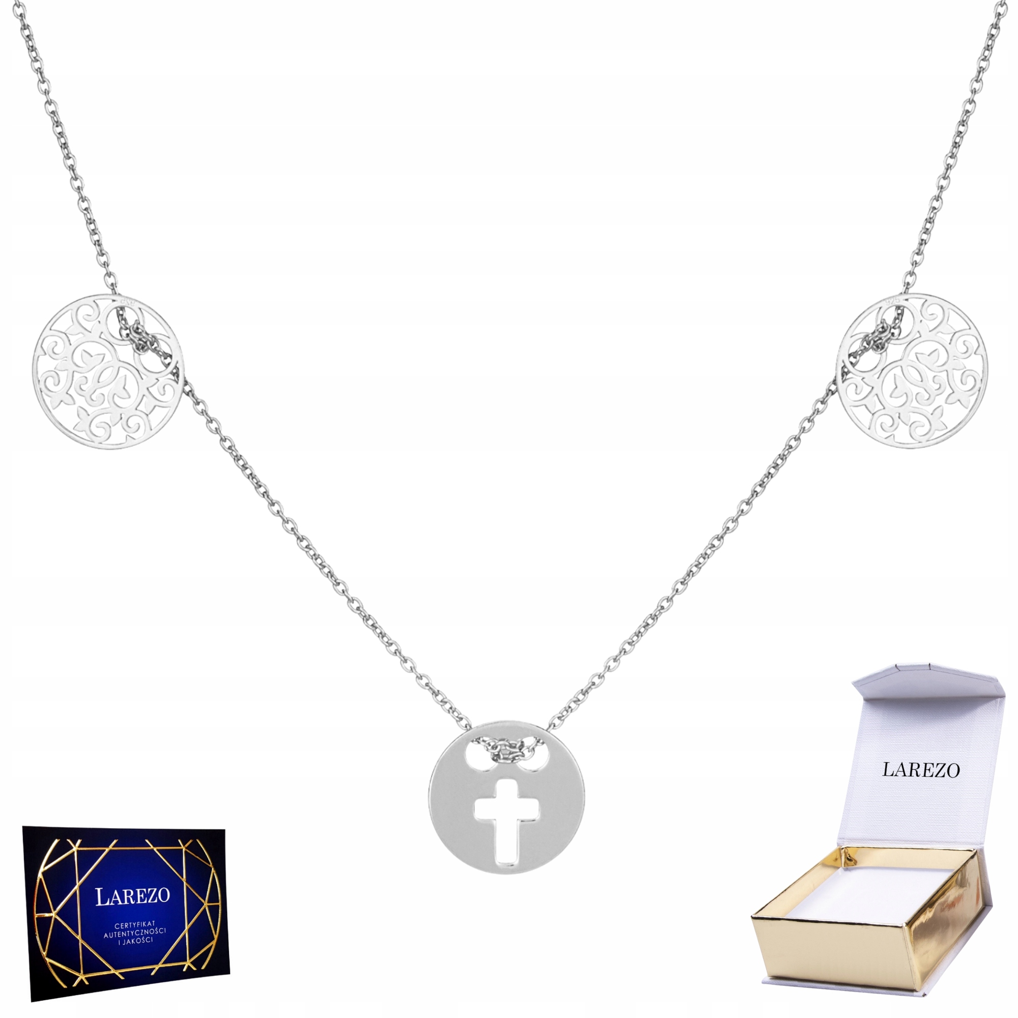 Stříbrná Celebrity Náhrdelník 925 Ažurový s křížkem Plech Křížek