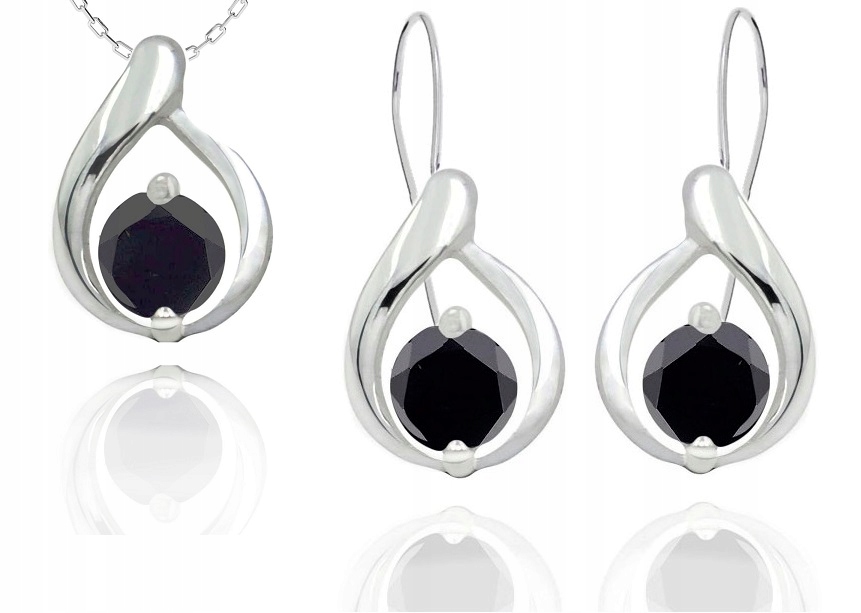 

Srebrny Komplet Biżuterii Z Czarnymi Cyrkoniami