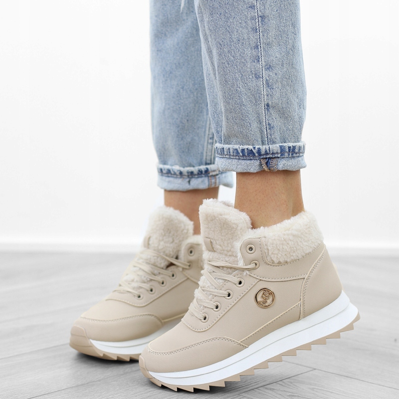 Beżowe śniegowce sneakersy damskie ocieplane futerko TL232 r.40 Rozmiar 40