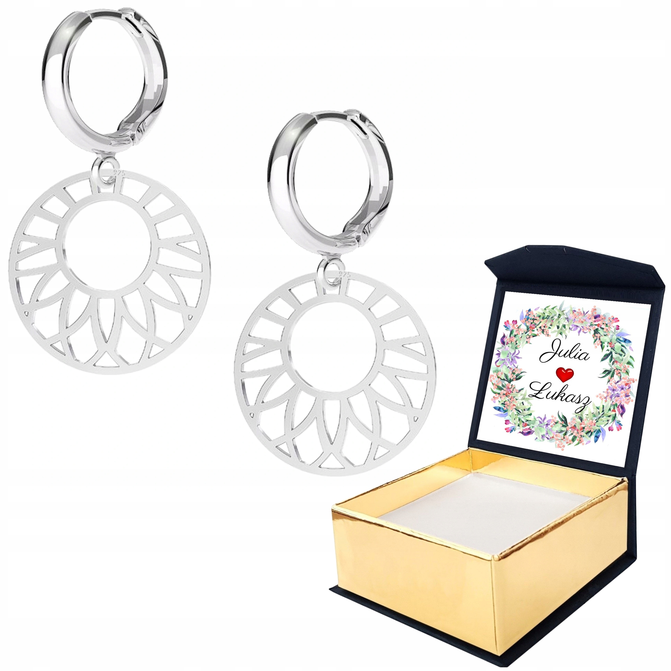 Stříbrné náušnice Ažurové kruhy 925 s vlastním potiskem