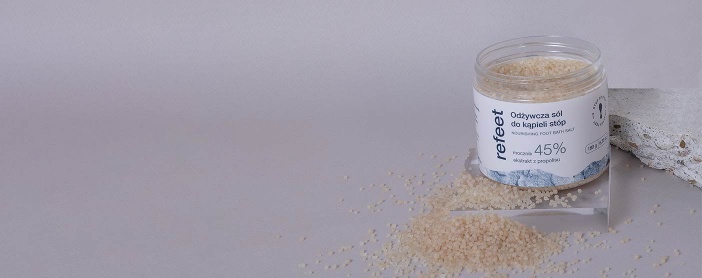 SÓL DO KĄPIELI STÓP MOCZNIKIEM 45% Propolis nawilżająca RELAKSUJĄCA Refeet Pojemność 180 ml