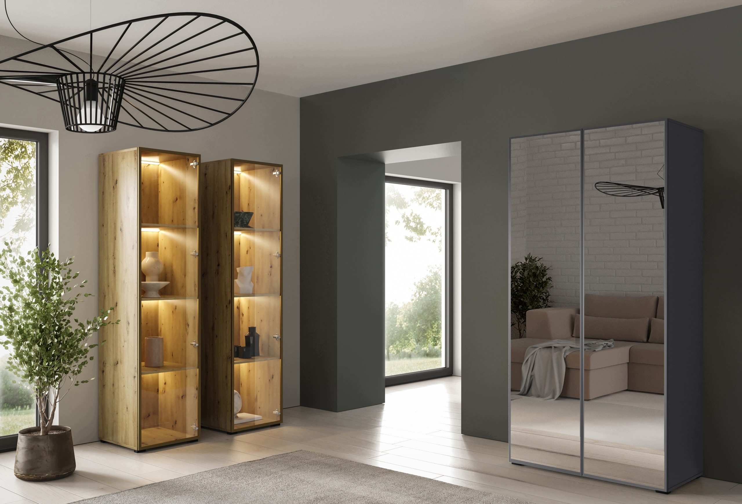 Skříň s otevíracími dveřmi se zrcadlem, skříň Antracit 100 cm, moderní skříň do pokoje