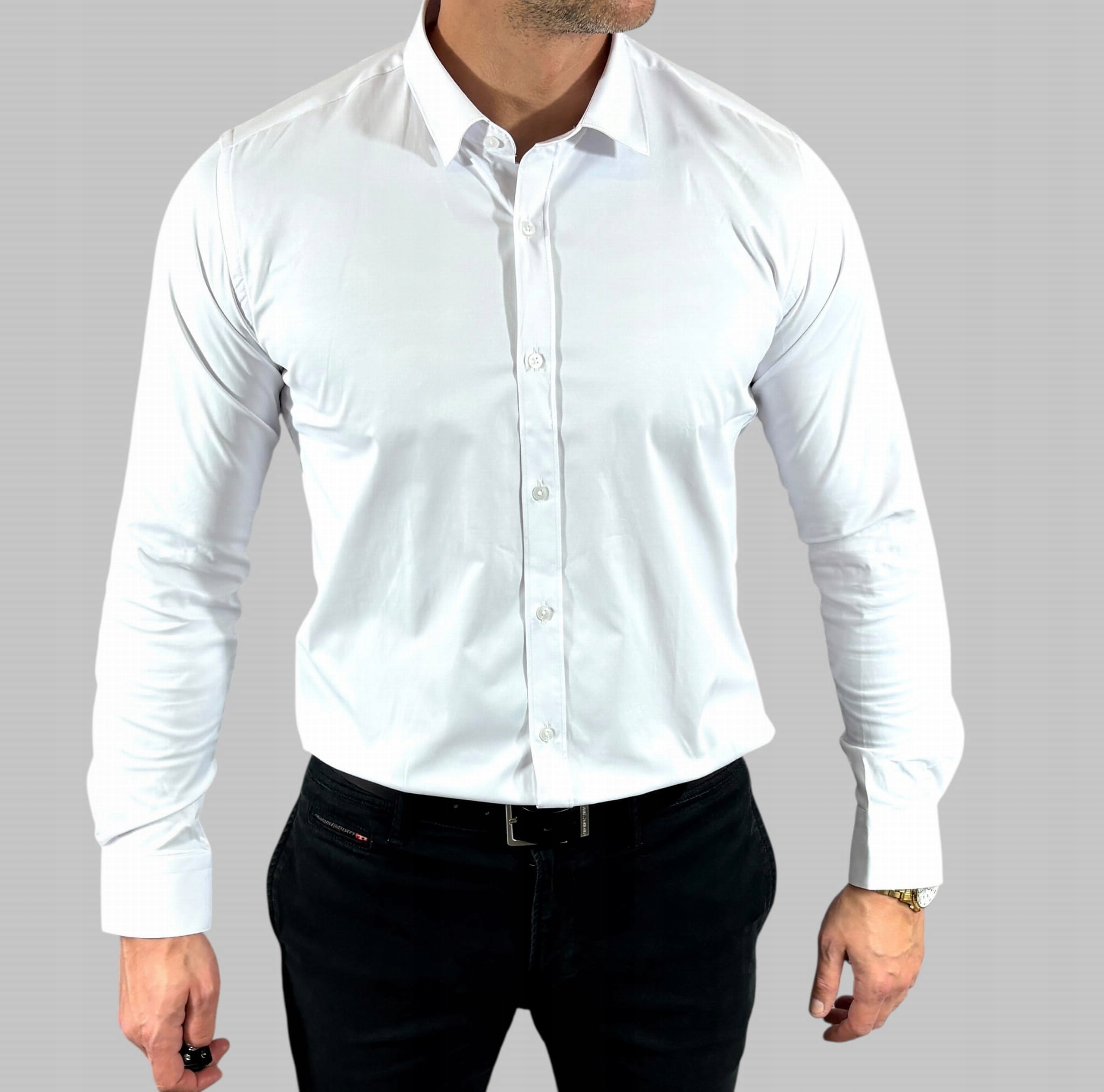 Košile regular klasická saténová hladká elegantní bílá 101/01 EGO05 XXL