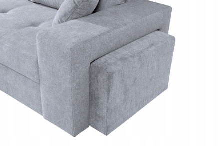 Narożnik PRAWY ALICIA + PUFA srebrny szary ALFA 17 funkcja spania wygodny Szerokość mebla 275 cm