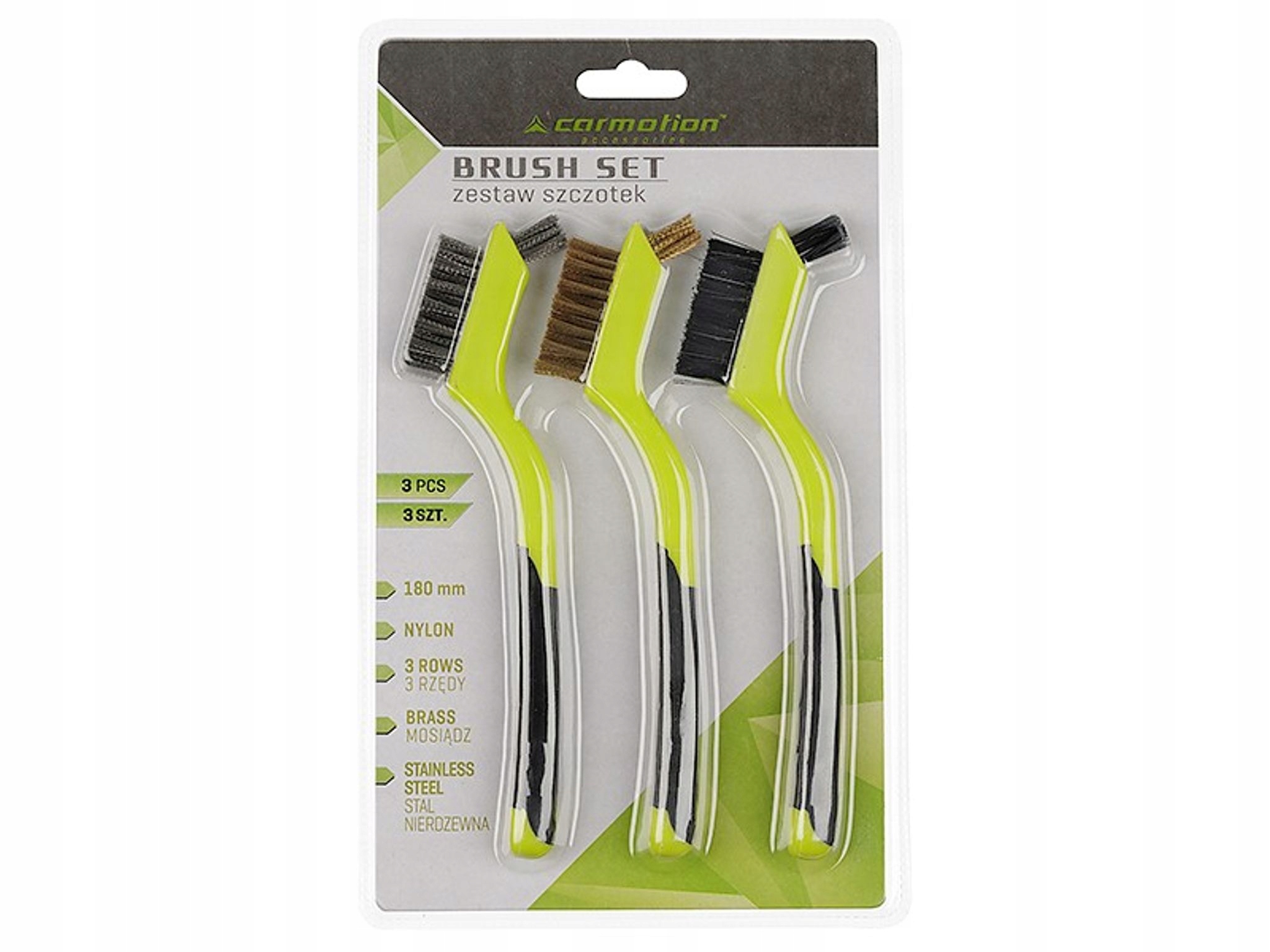 ZESTAW 3 SZCZOTEK NYLON,MOSIĄDZ,STAL Marka Carmotion