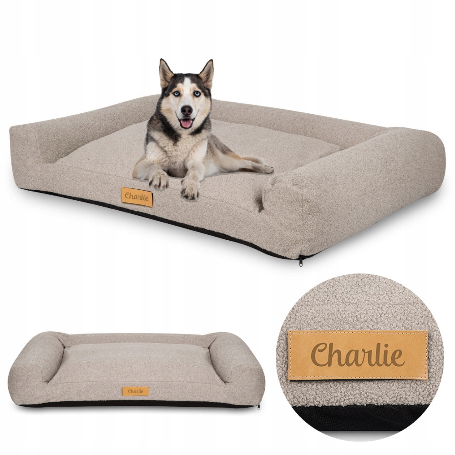 Levně Pelíšek pro psa Potah Pohovka XXL Beránek s gravírováním Bonus jméno 118x78