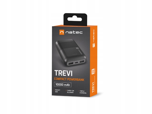POWERBANK NATEC TREVI COMPACT 10000MAH 2xUSB USB-C Kolor czarny