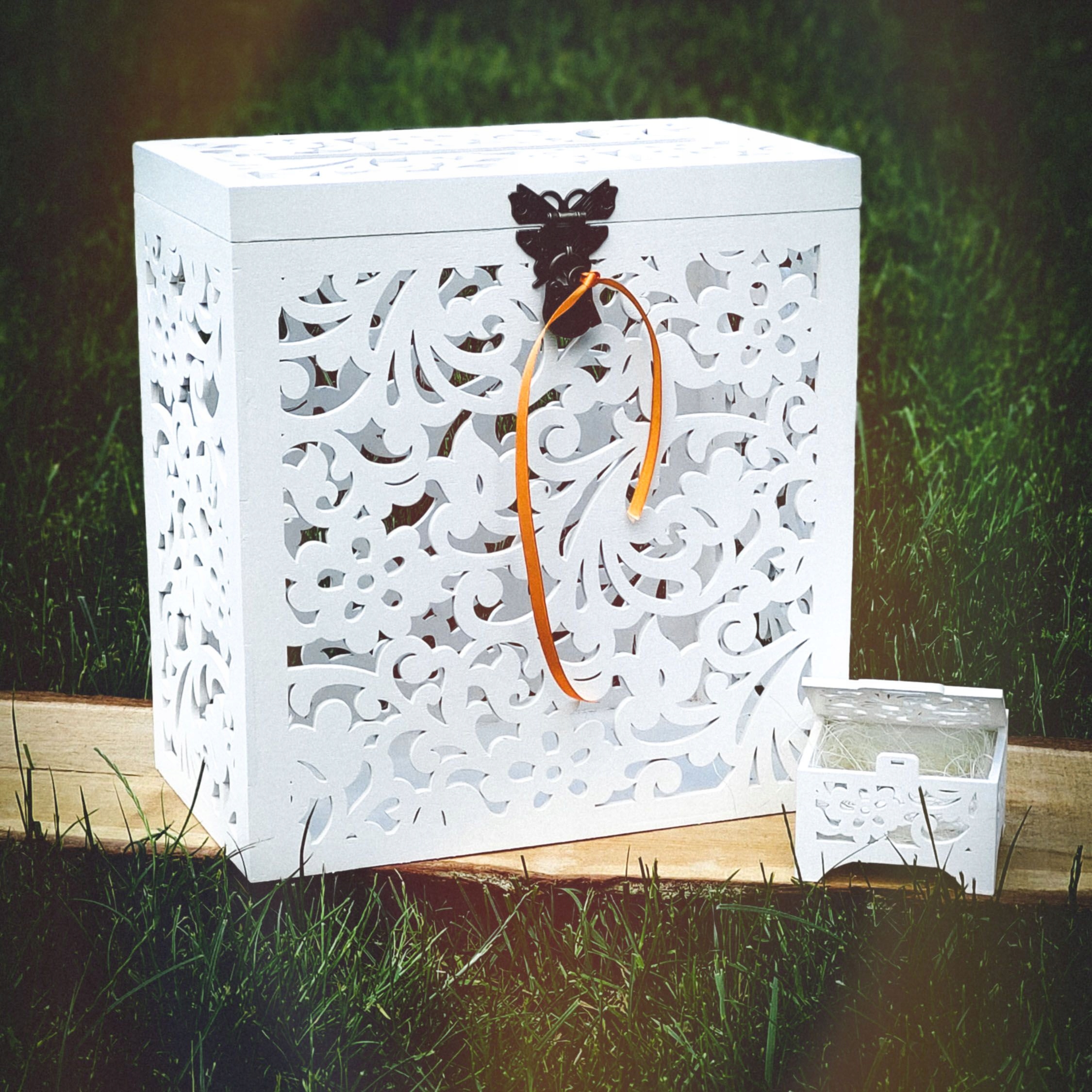 Skrzynka na koperty ślubne + pudełko na obrączki. Rodzaj pudełko