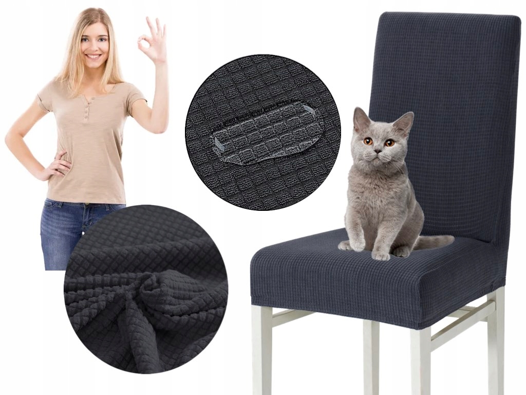 

Pokrowiec na krzesło Szary Gruby Siwy kratka