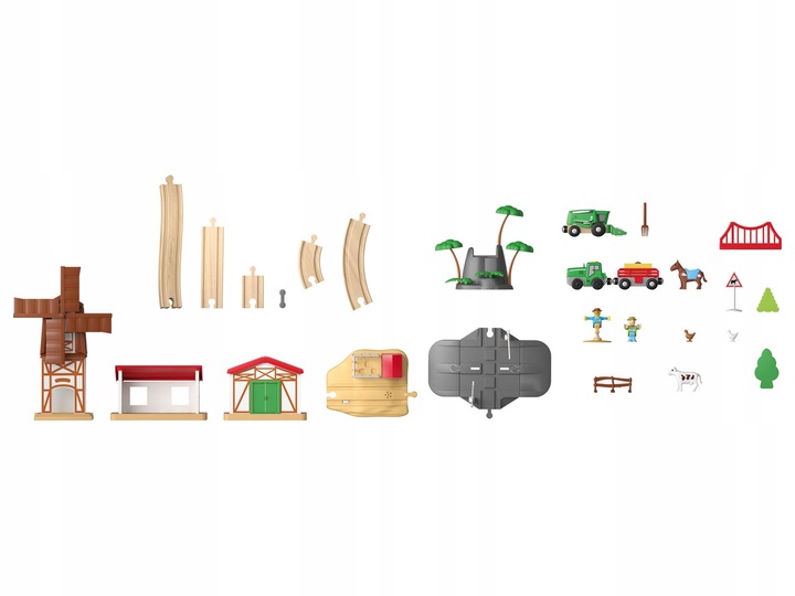 DREWNIANA KOLEJKA ELEKTRYCZNY CIĄGNIK GOSPODARSTWO 43 el Marka bez marki