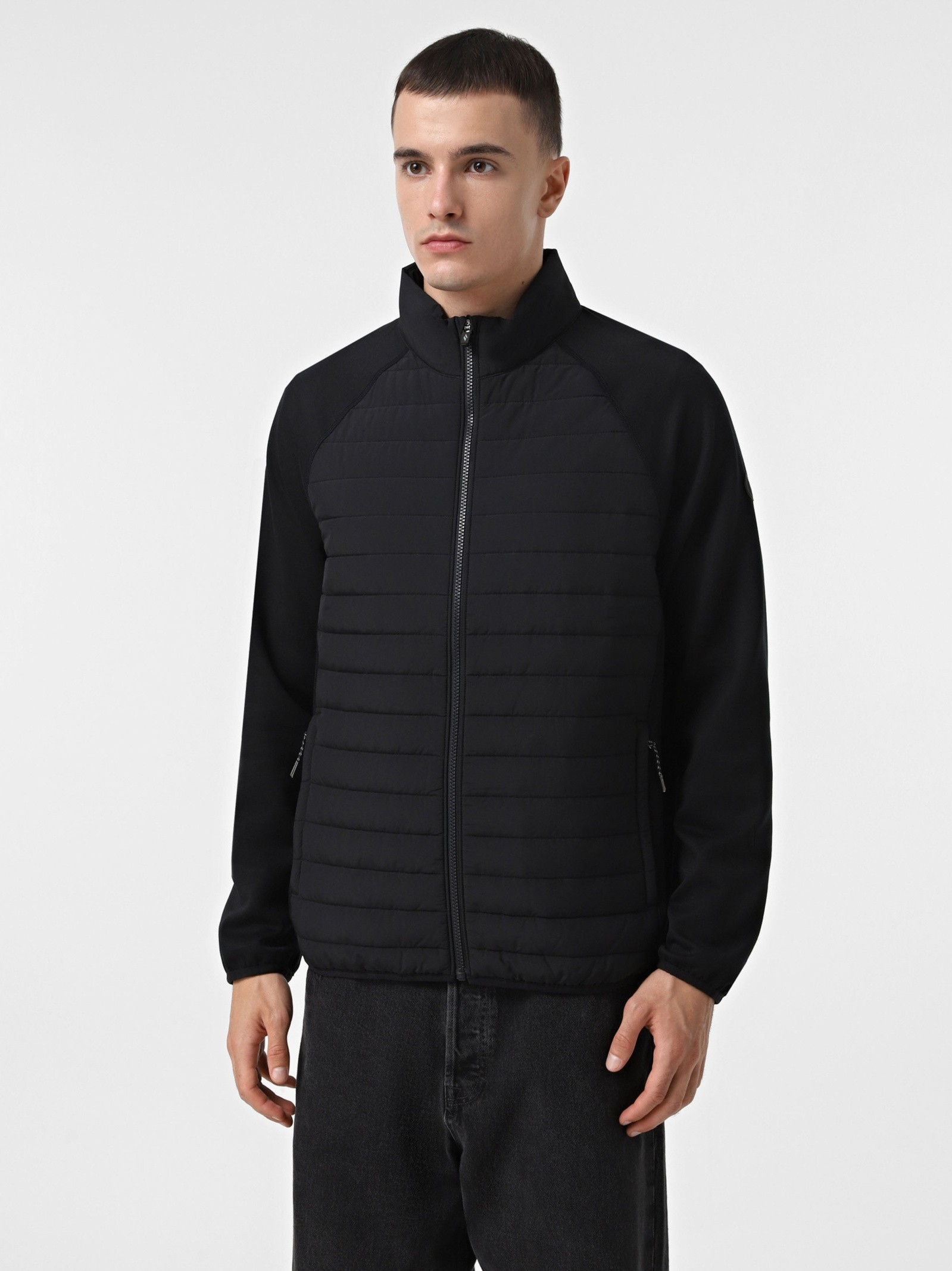 Pánská bunda Skechers Hoodless Hoodie Hybrid Jacket černá JA141 Blk