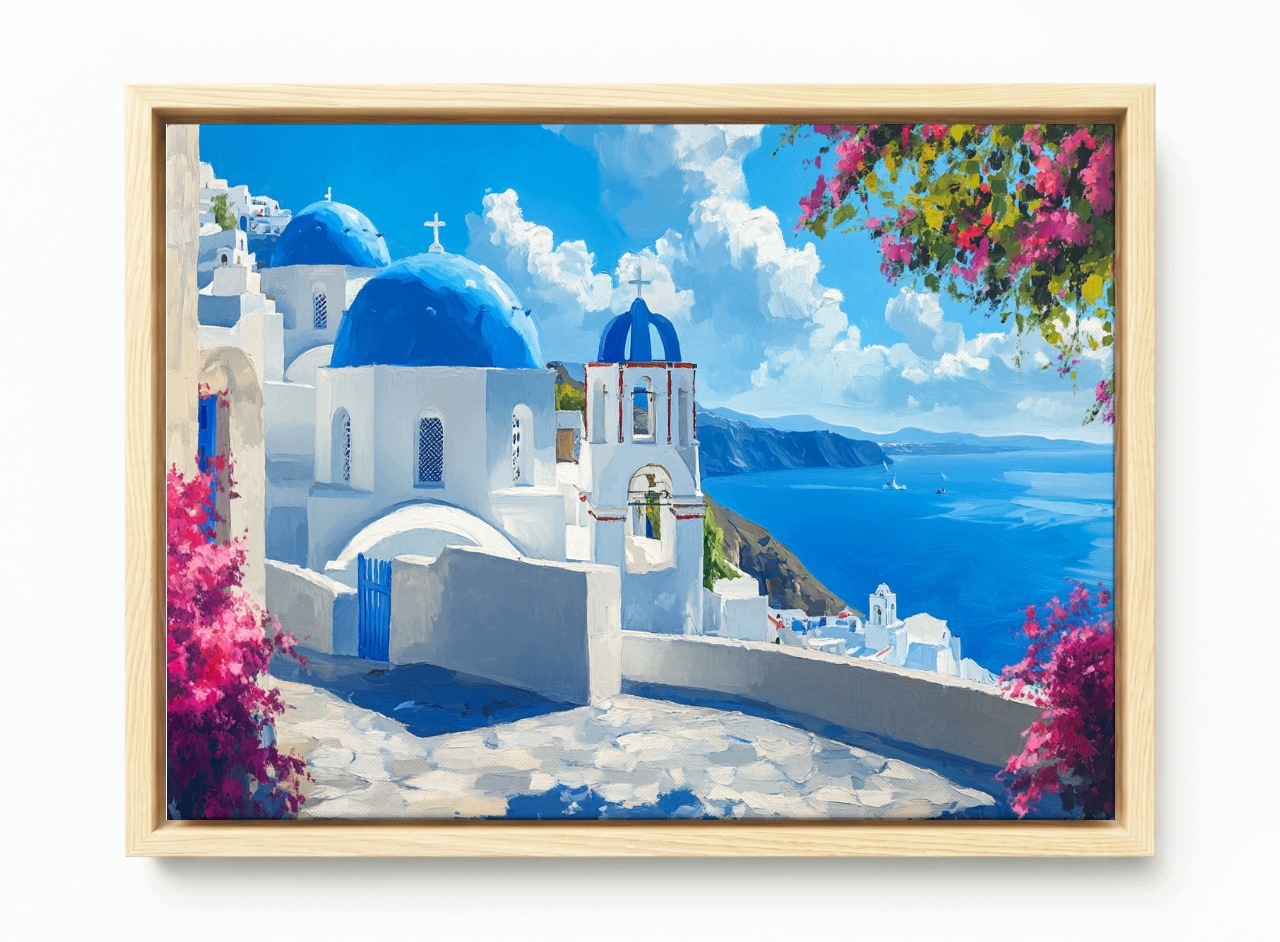 Rám Na Obraz Americká Krabička Krajina Ostrov Moře Řecko Kyklady Santorini 120x80