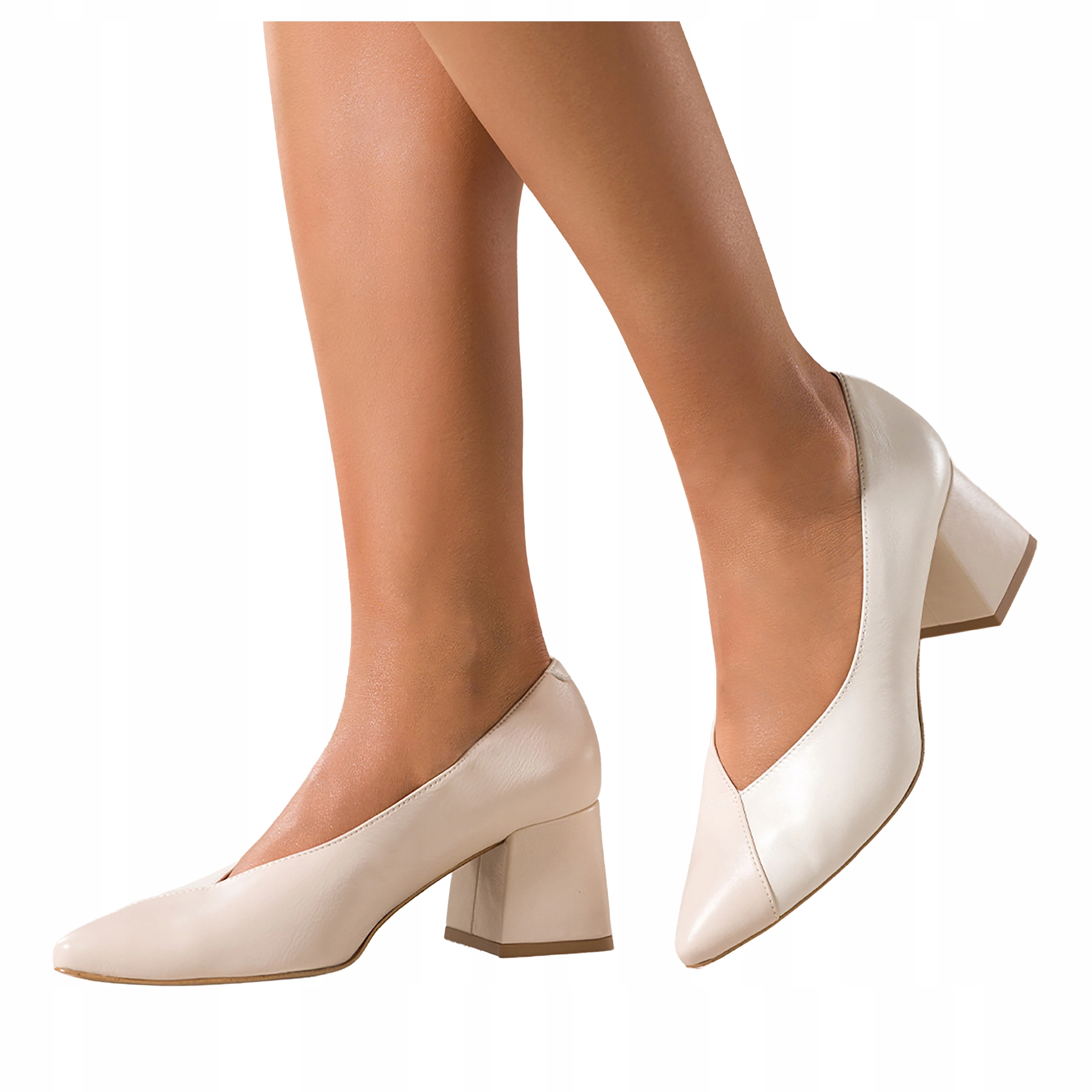 Béžové dámské kožené lodičky na širokém podpatku, Pohodlné, módní, velikost 40