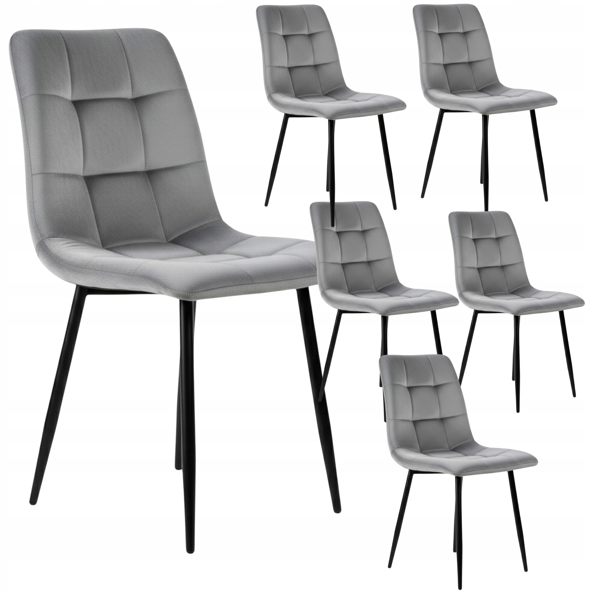 Velurové křeslo Šedé Sada 6 židlí do obývacího pokoje Kuchyně Oeko Tex