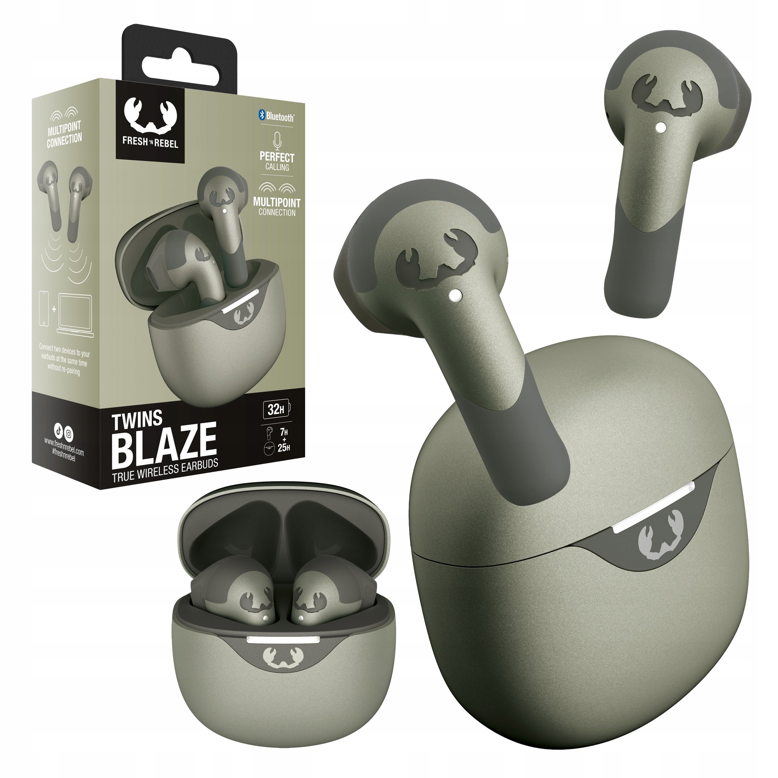 Fresh 'n Rebel Słuchawki Bezprzewodowe Douszne Z Enc Twins Blaze Green