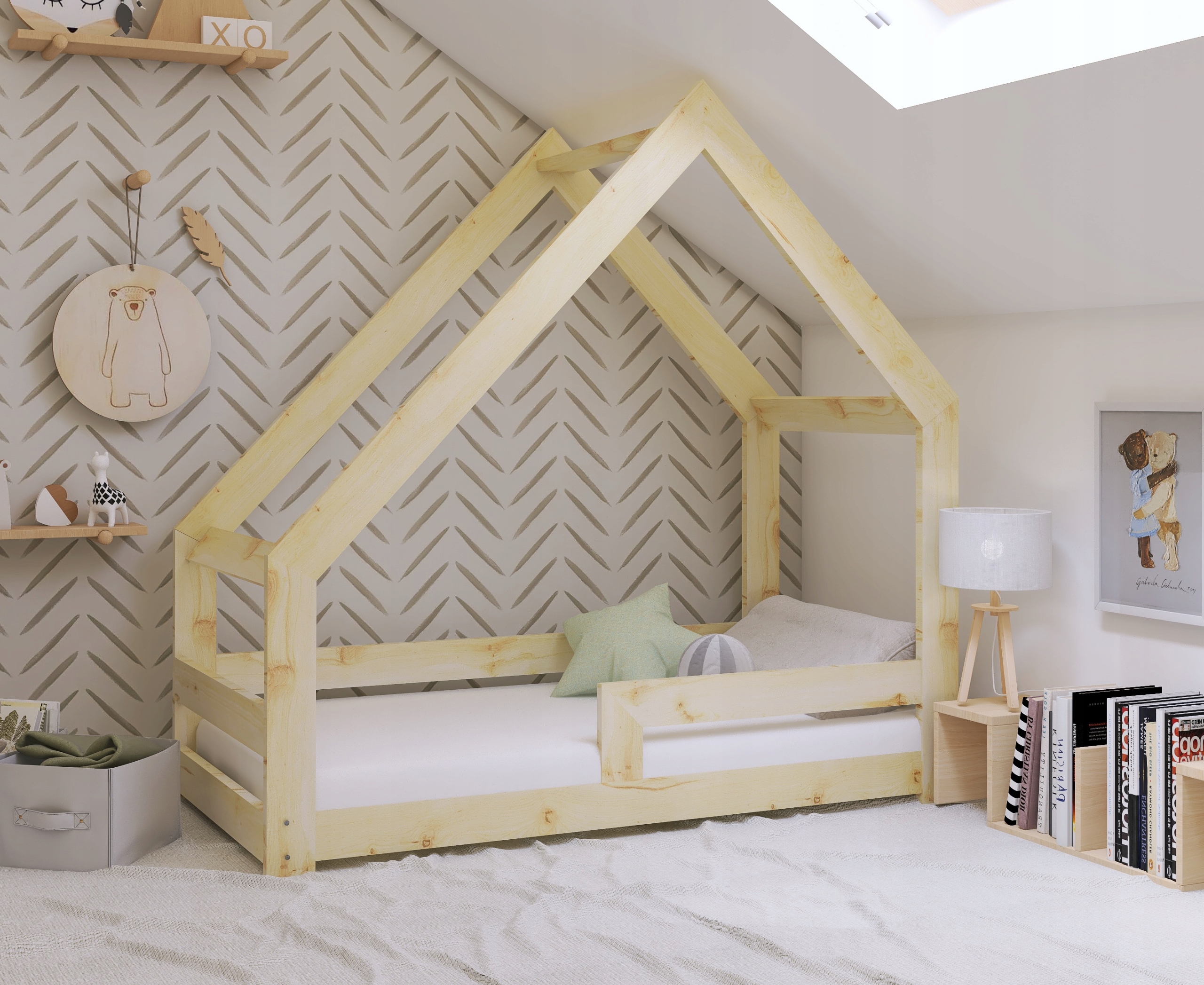 ŁÓŻKO DZIECIĘCE DOMEK 160x80 DLA DZIECKA DLA DZIECI + STELAŻ + BARIERKA W2