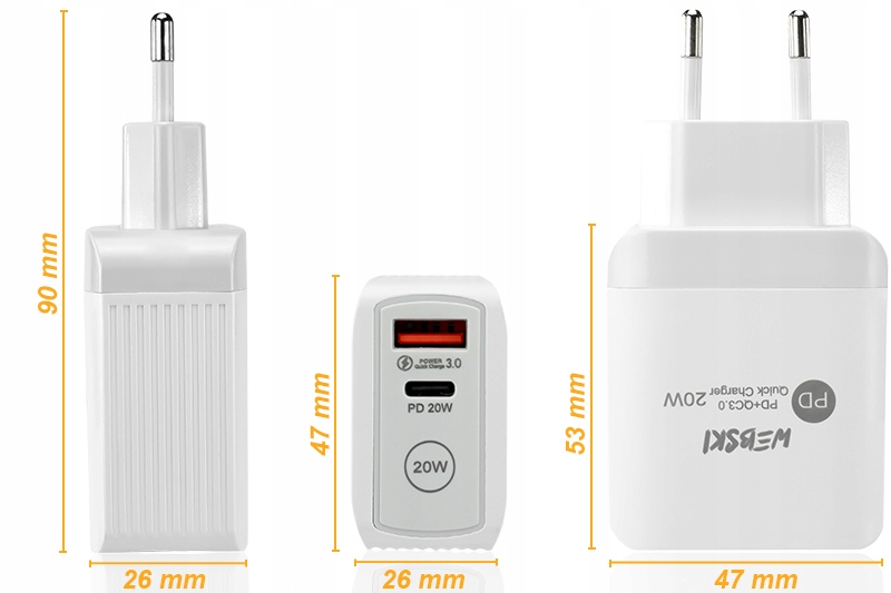 SZYBKA MOCNA ŁADOWARKA SIECIOWA DO TELEFONU USB C QC PD Z DŁUGIM KABLEM 2m Przewód w zestawie nie