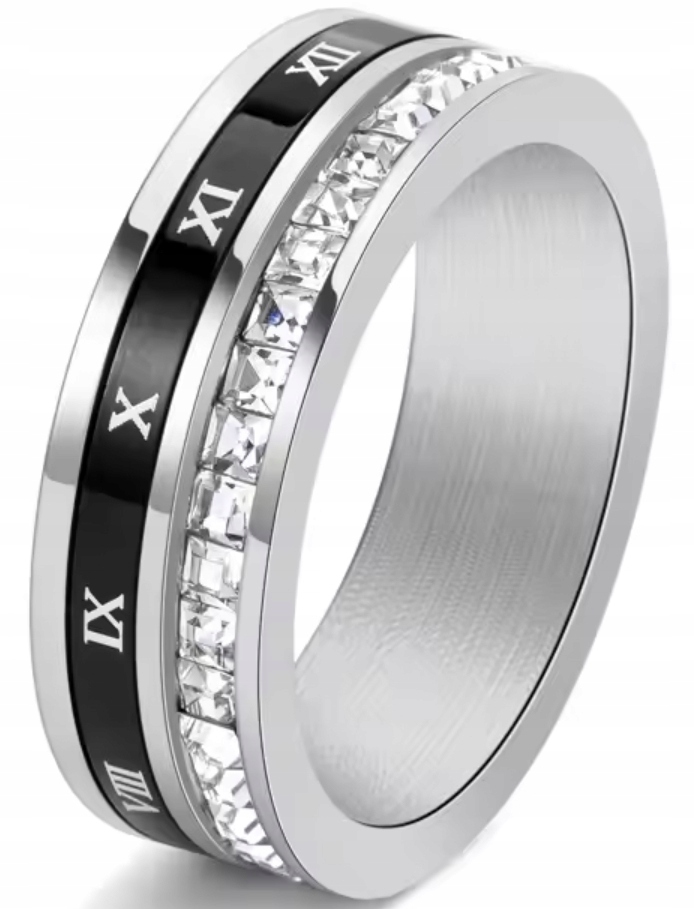 Stříbrný Prstýnek Římské Čísla Otočné Zirkony Ocel