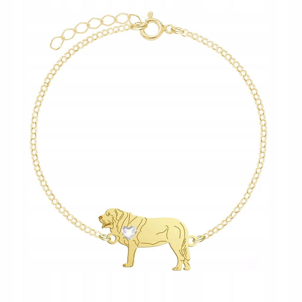 Pozlacený náramek se psem Spanish Mastiff 925 Dárek Narozeniny Gravírování