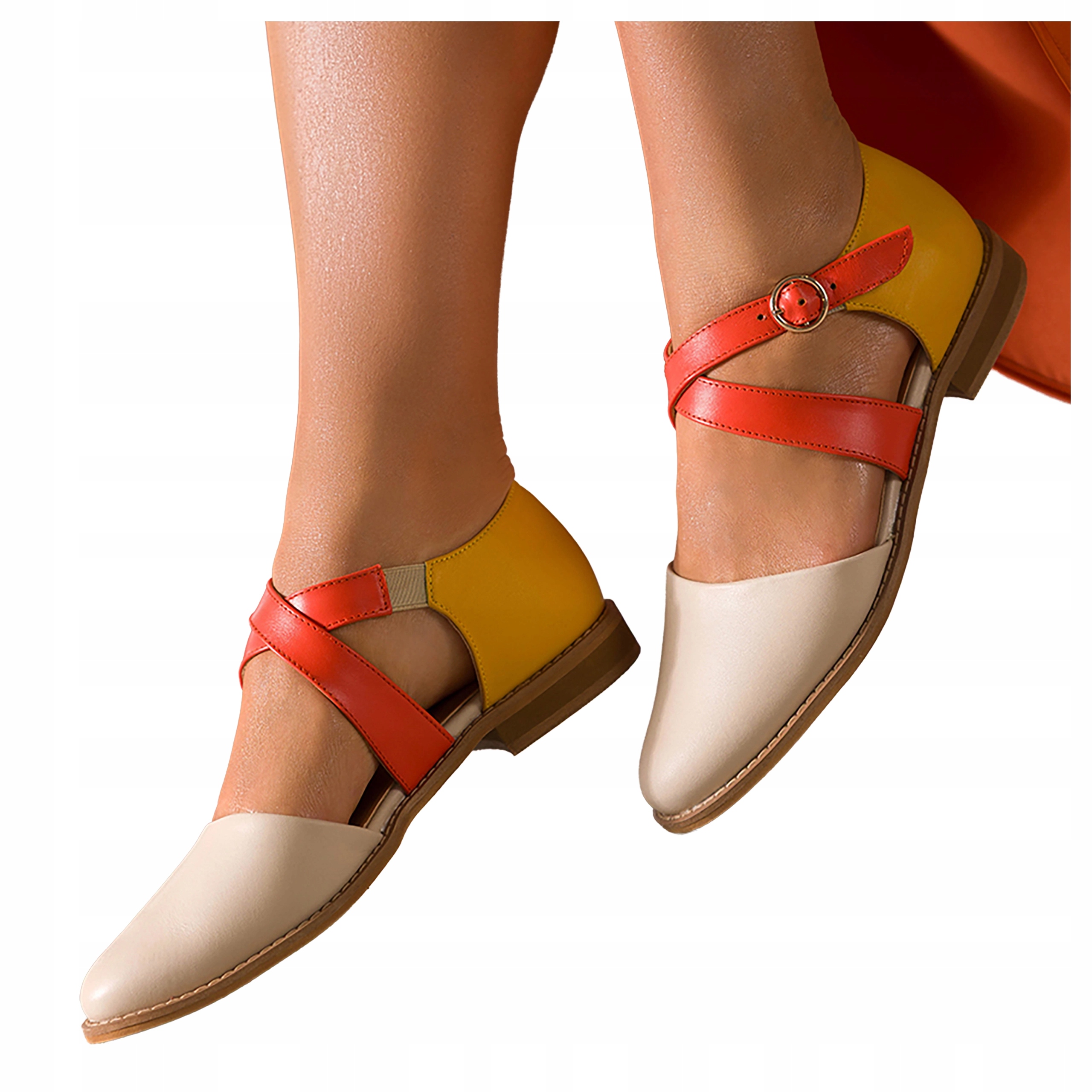 Polobotky Béžové Dámské Kožené Barevné Pásky Na Kříž Pohodlné Módní vel 37