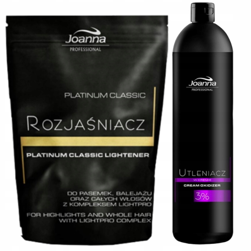 JOANNA PLATINUM ROZJAŚNIACZ DO WŁOSÓW 450G + UTLENIACZ W KREMIE 3% 1000ML