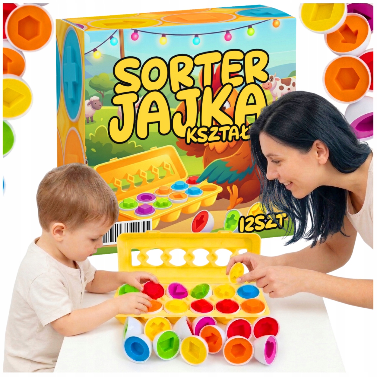 JAJKA SORTER UKŁADANKA MONTESSORI 12SZT DLA DZIECI LOGICZNA EDUKACYJNA