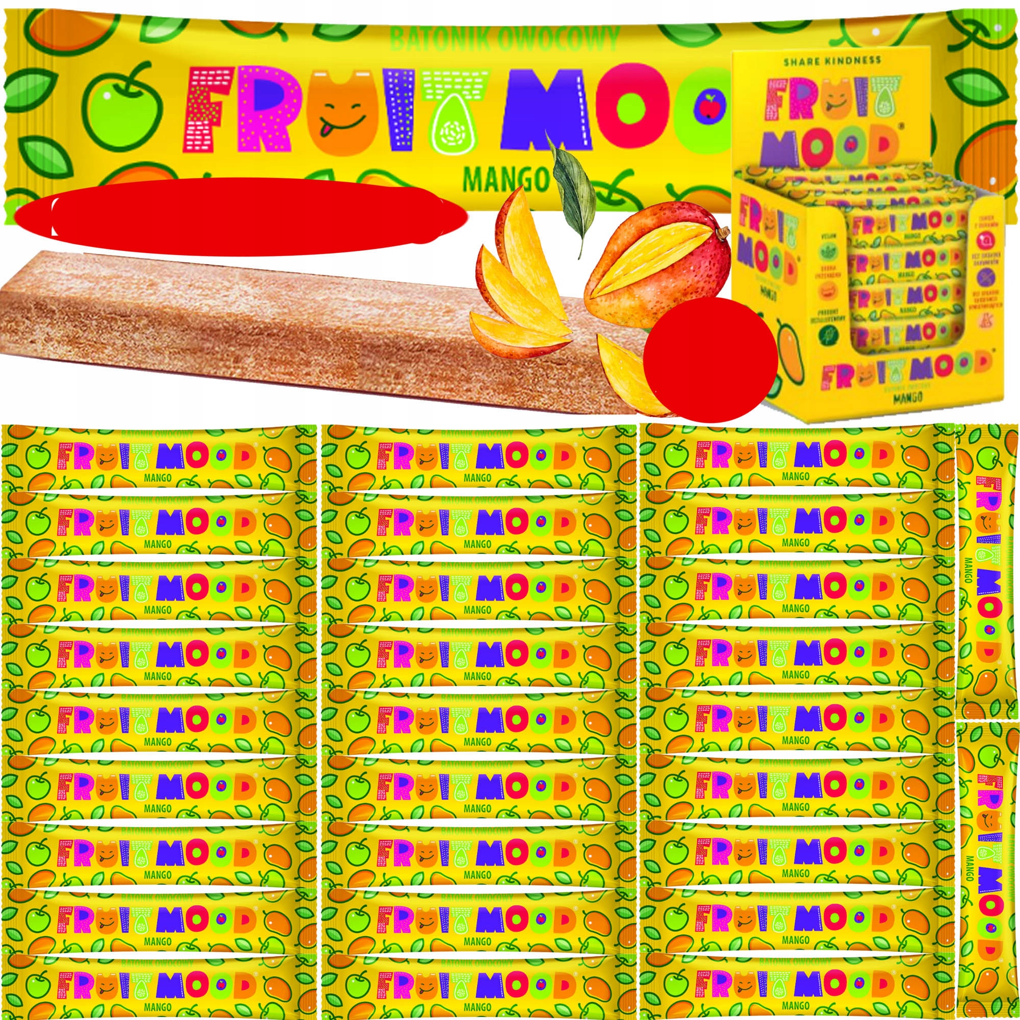 Fruit Mood batonik owocowy wegański przekąska Mango 20G x30szt 600G 0,6KG