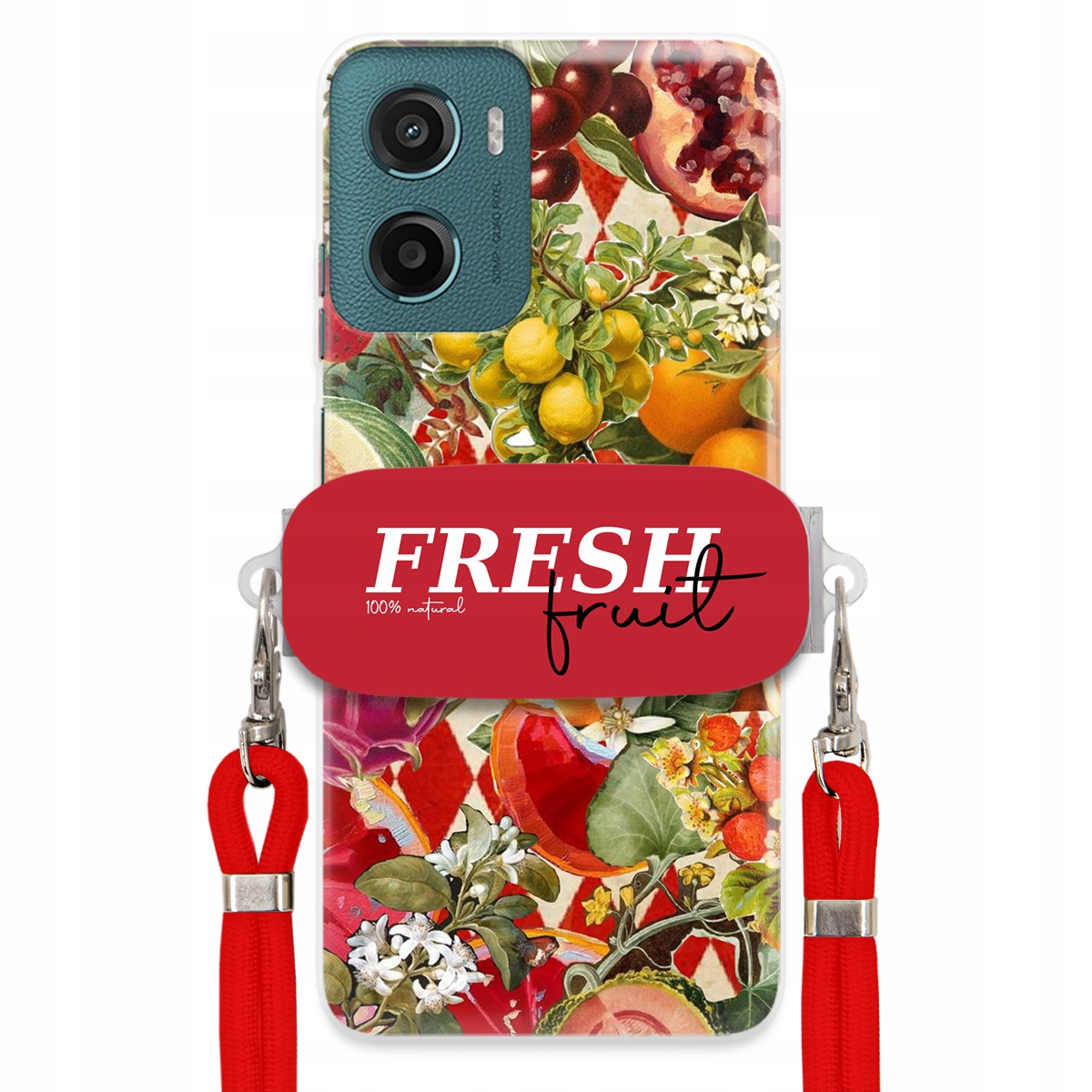 Pouzdro pro Motorola G05 Červené Crossbody vodítko Držák Fresh Fruit Ovocné