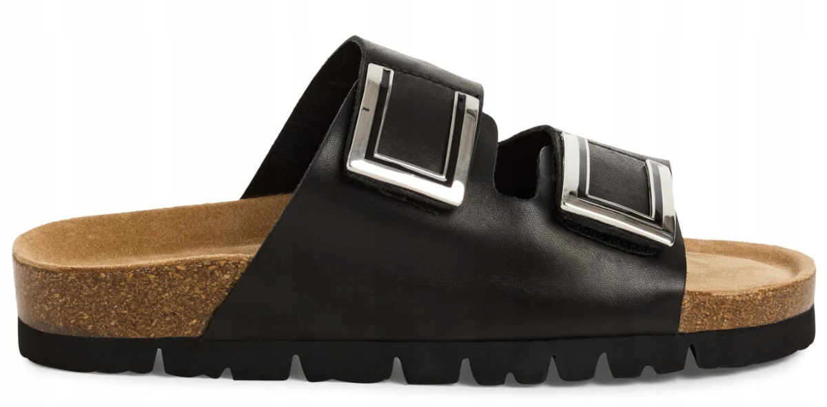 Marco Tozzi černé dámské nazouváky kožené pantofle na korku pro každodenní nošení, velikost 38