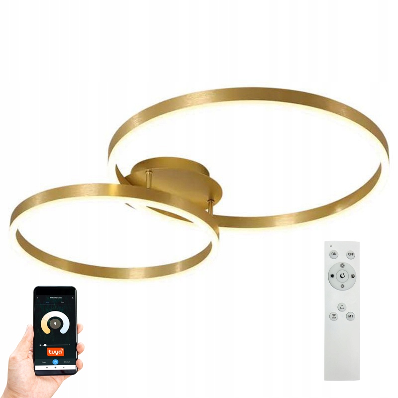 Lampa żyrandol Led pilot Tuya okrąg 40+60cm ring sufit plafon Wobako 91cm