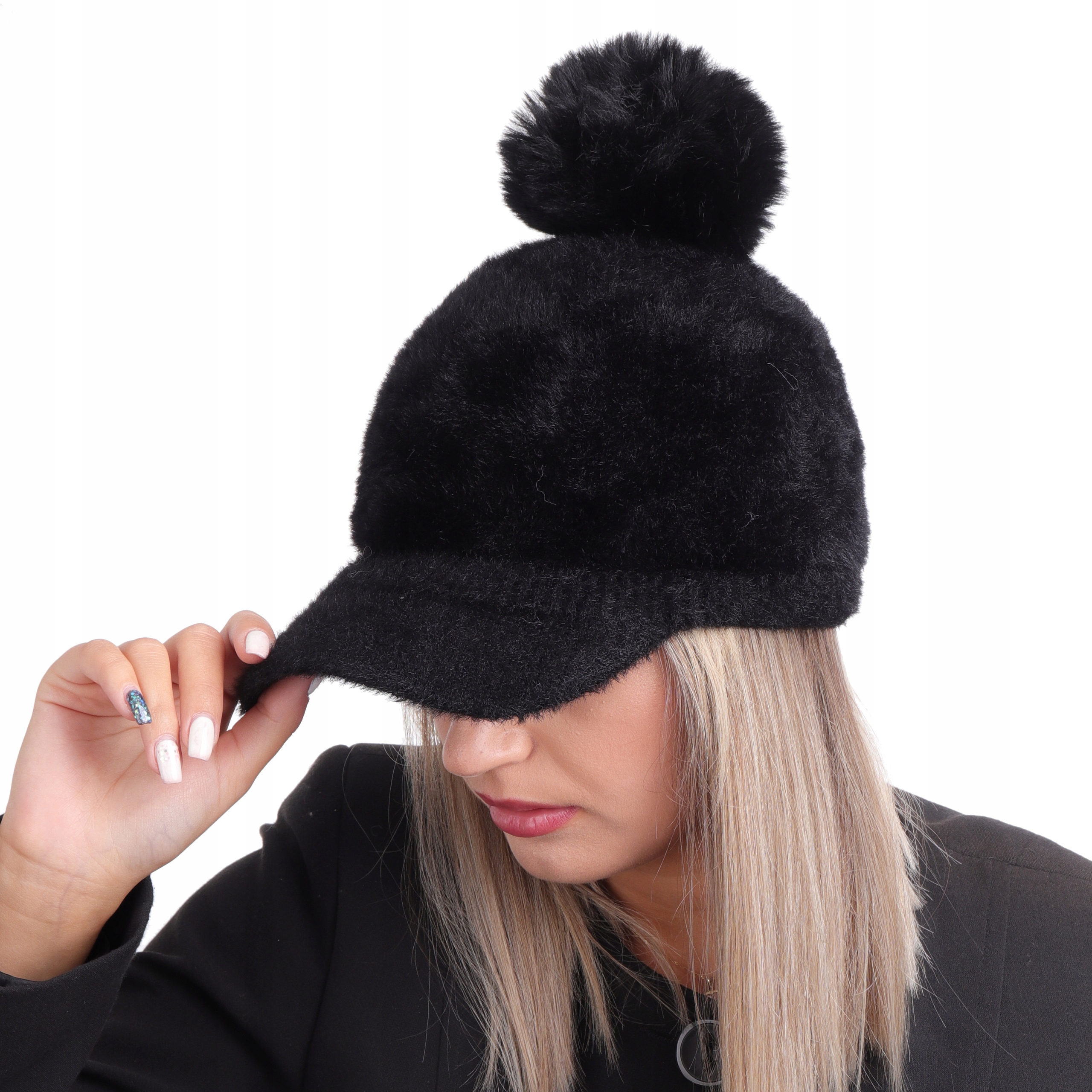

Czapka z daszkiem Alpaka pompon czapka z pomponem