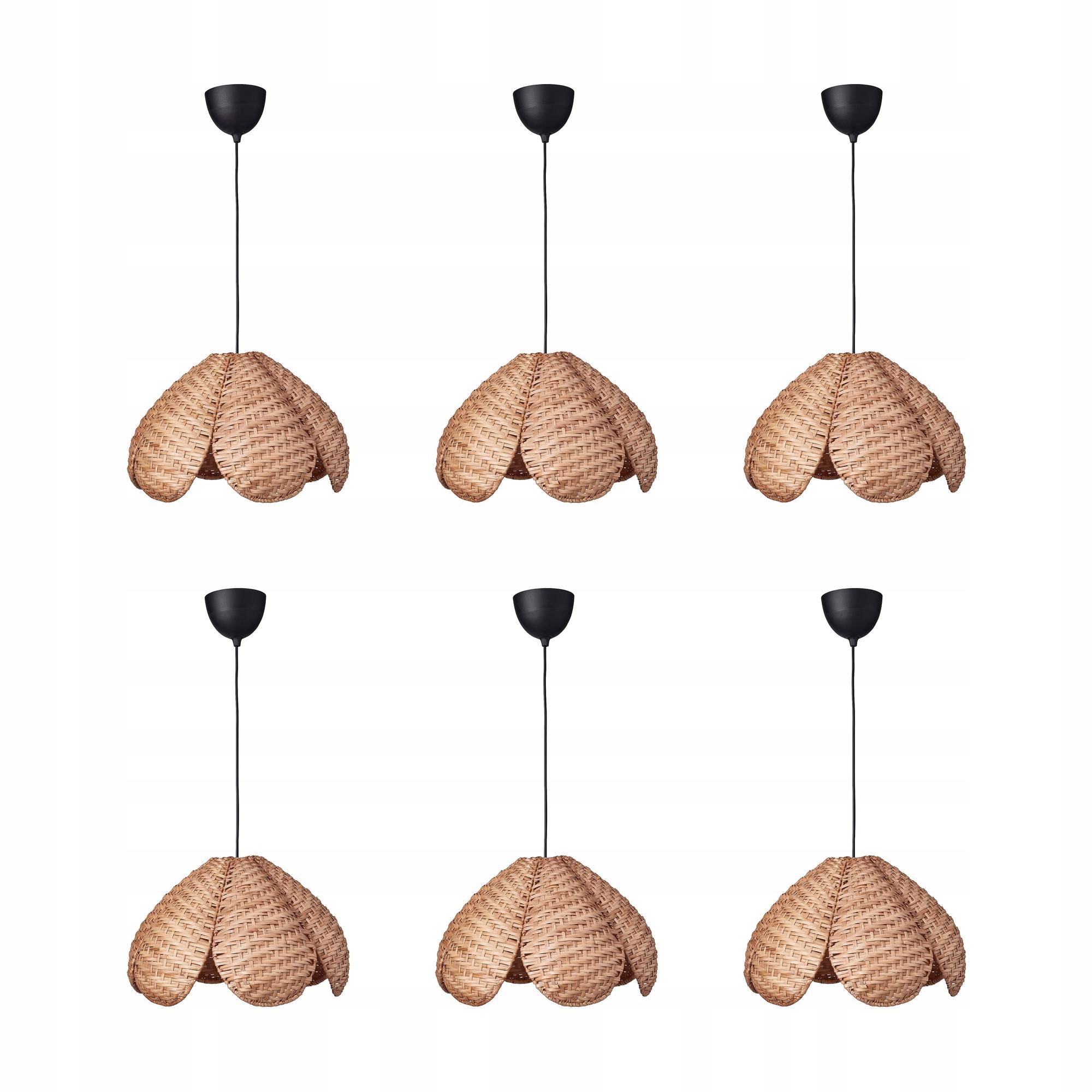 6 szt. Lampa wisząca rattan czarna 45 cm ręcznie wykonana