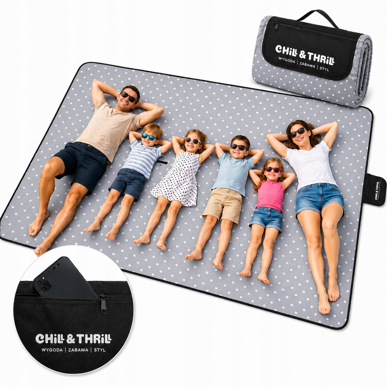 Koc Piknikowy 300x200 Składany Na Trawę Plażę Biwak Kieszonka Chill&Thrill