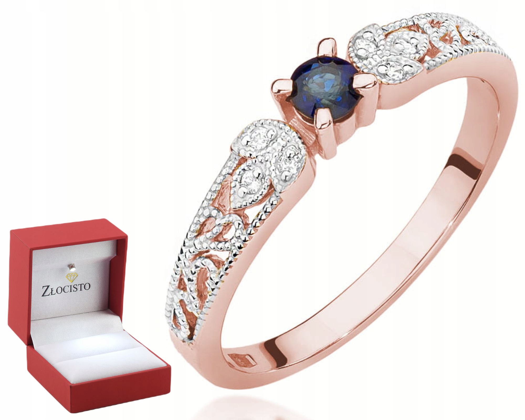 Prstýnek z růžového zlata se safírem Gravírování 585