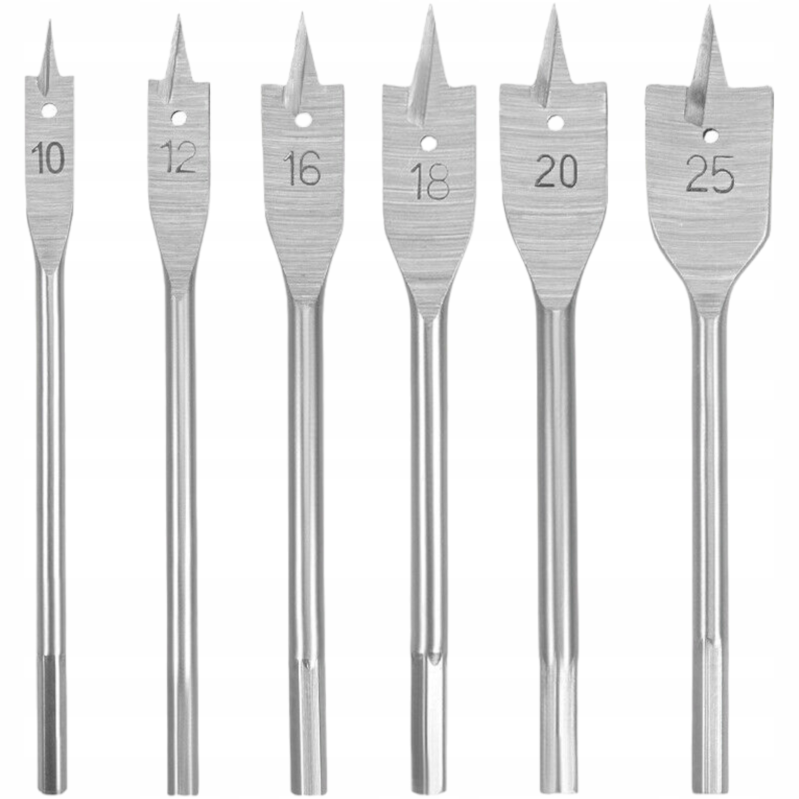 ZESTAW WIERTEŁ WIERTŁA DO DREWNA ŁOPATKOWE PŁASKIE PIÓRKOWE HEX 10-25mm 6el