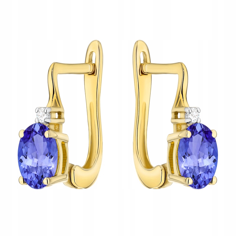 Złote Kolczyki Angielskie pr. 585 Owalny Tanzanit 0,80ct i Brylanty 14k