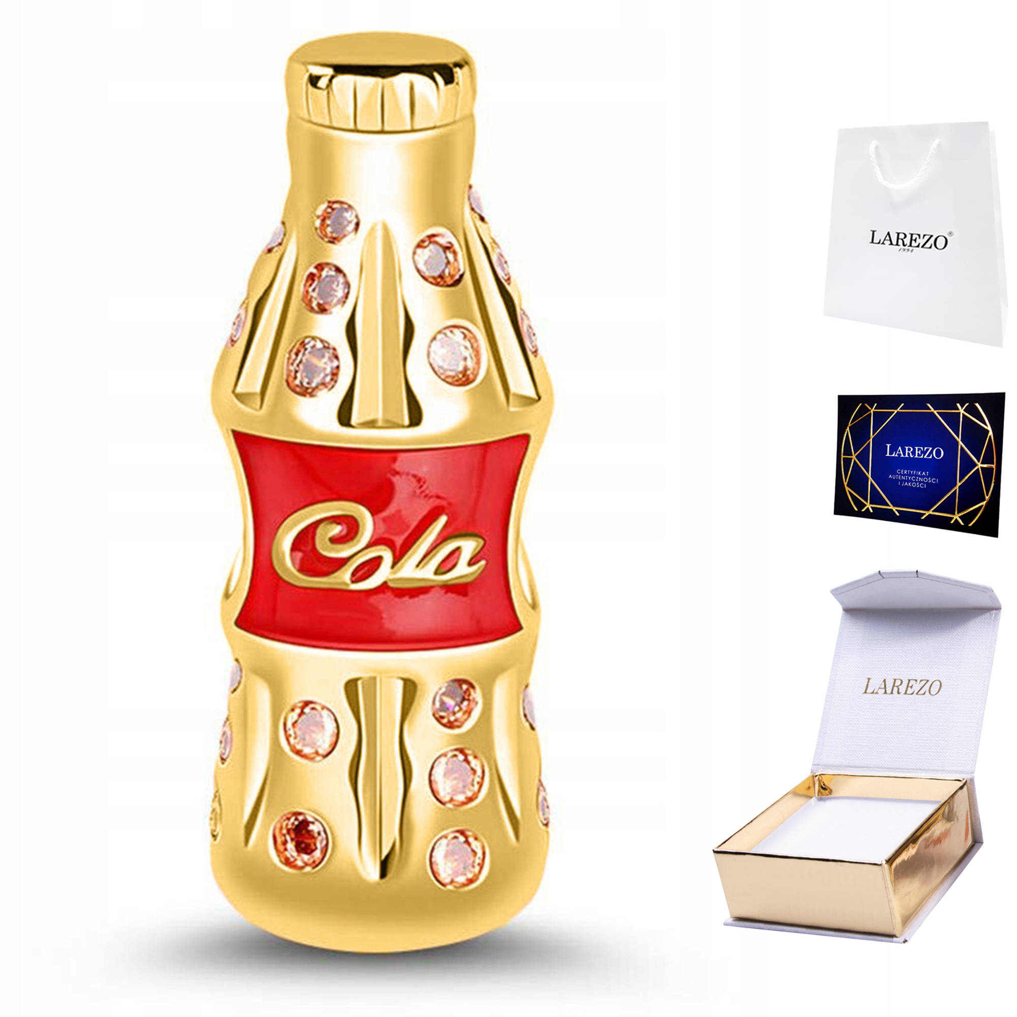Charms Zlatý Coca Cola Nápis Kola Nápoj Korálek se zirkony Stříbro 925